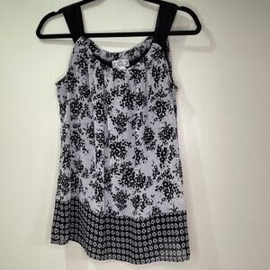 Trixxie Women’s Medium Tank Top Blouse Floral Black And White Cami Summer Casual